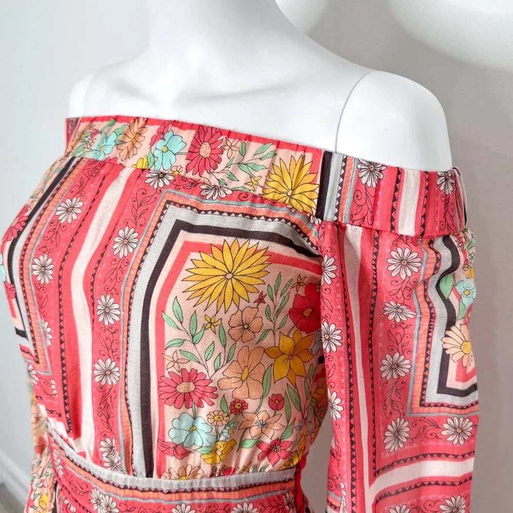 Anthropologie Laia Dea Long Sleeve Printed Off-Shoulder Maxi Dress Women's Sz S